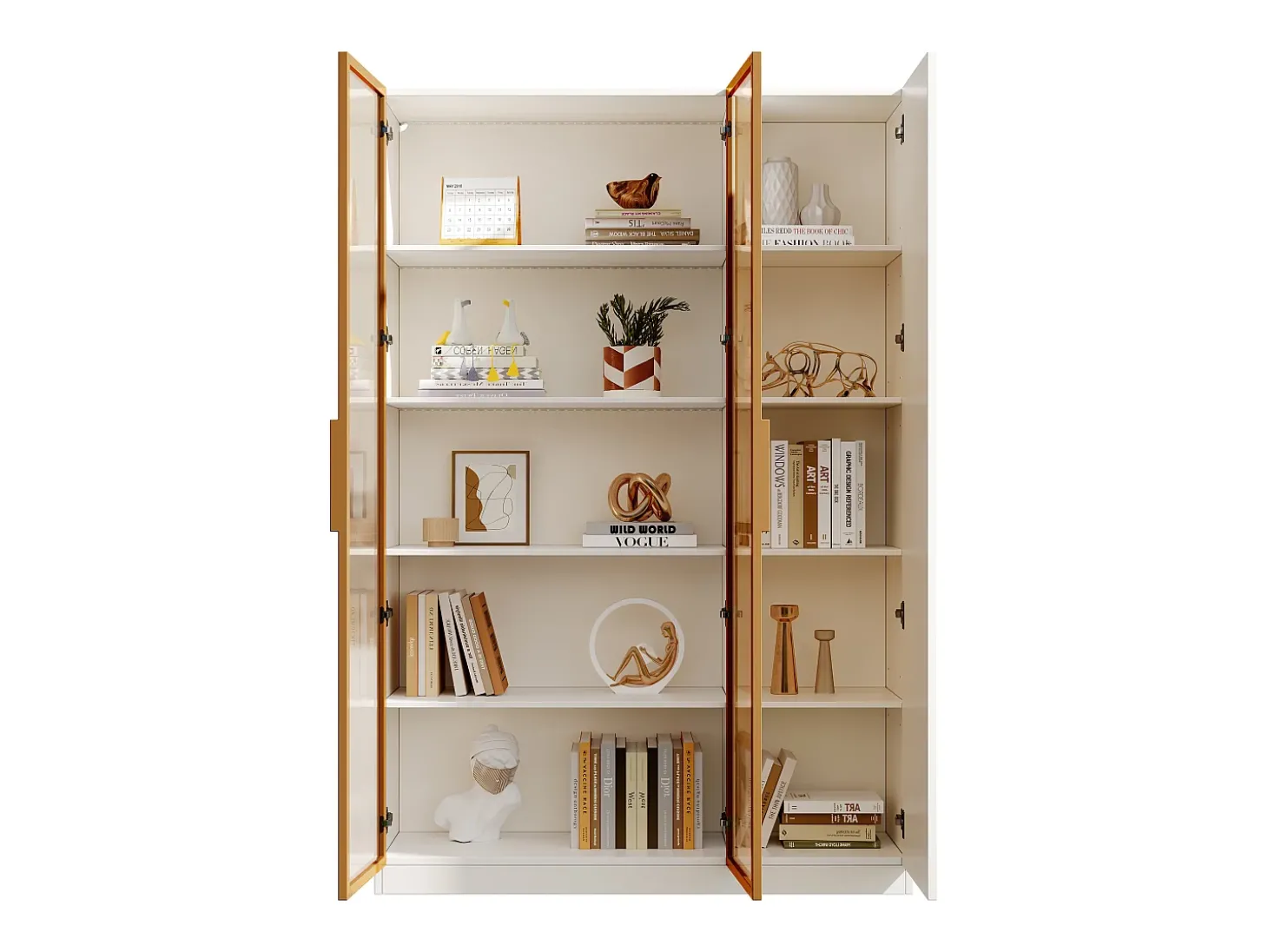 Vitrine de vidro de 165 cm de altura - Iluminação LED - 3 portas - Prateleiras ajustáveis - MDF + Painéis de partículas - Branco