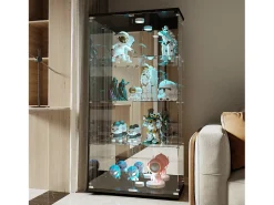 Vitrine de vidro de 163,9 x 36,49 x 80,49 cm, com prateleiras e iluminação LED, armário de curiosidades com porta dupla