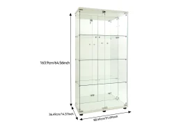 Vitrine de vidro de 163,9 x 36,49 x 80,49 cm, com prateleiras e iluminação LED, armário de curiosidades com porta dupla