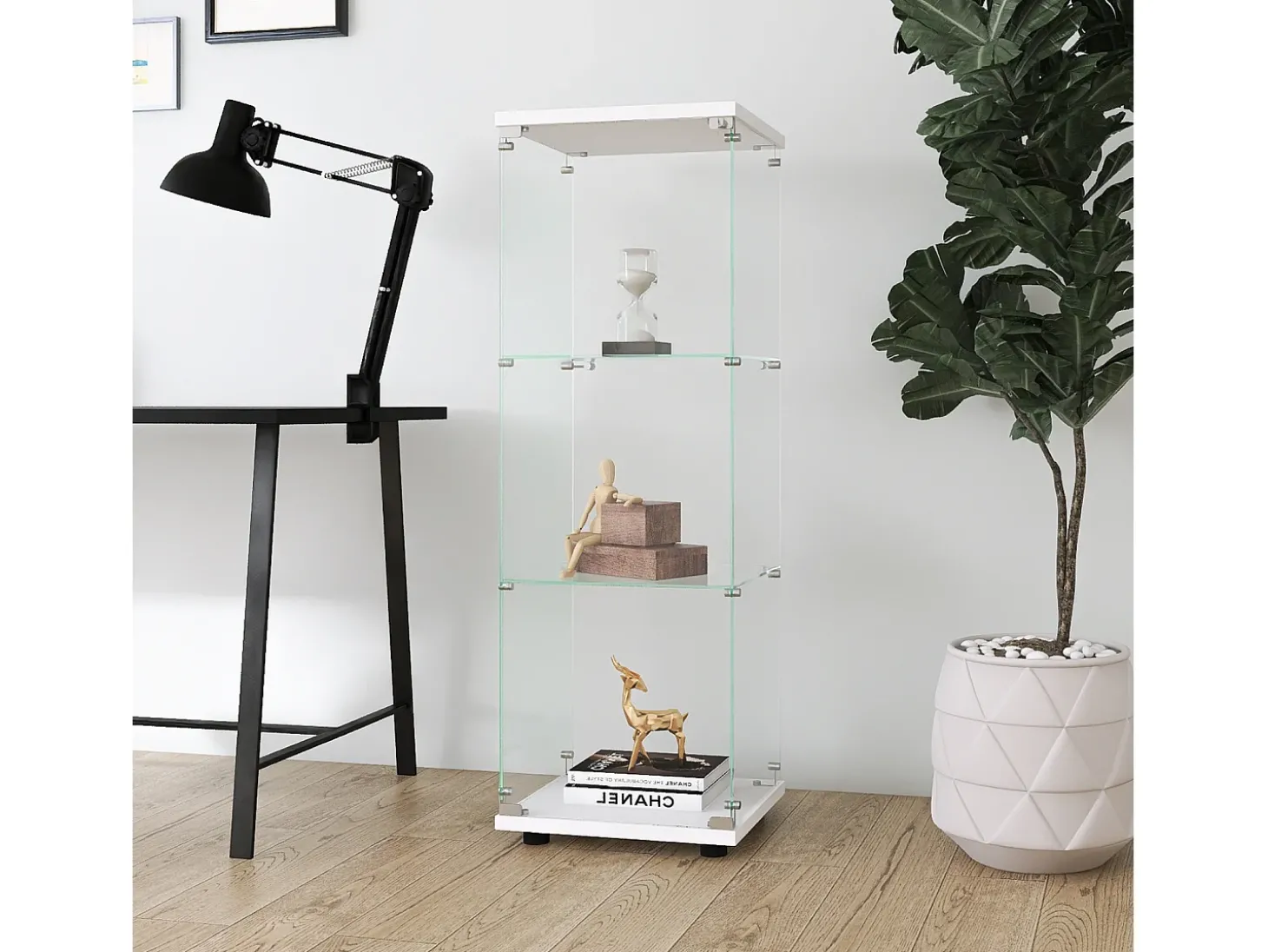 Vitrine de vidro GAHRELPER – 3 prateleiras, 1 porta, vidro temperado, branco, 42x36x125 cm