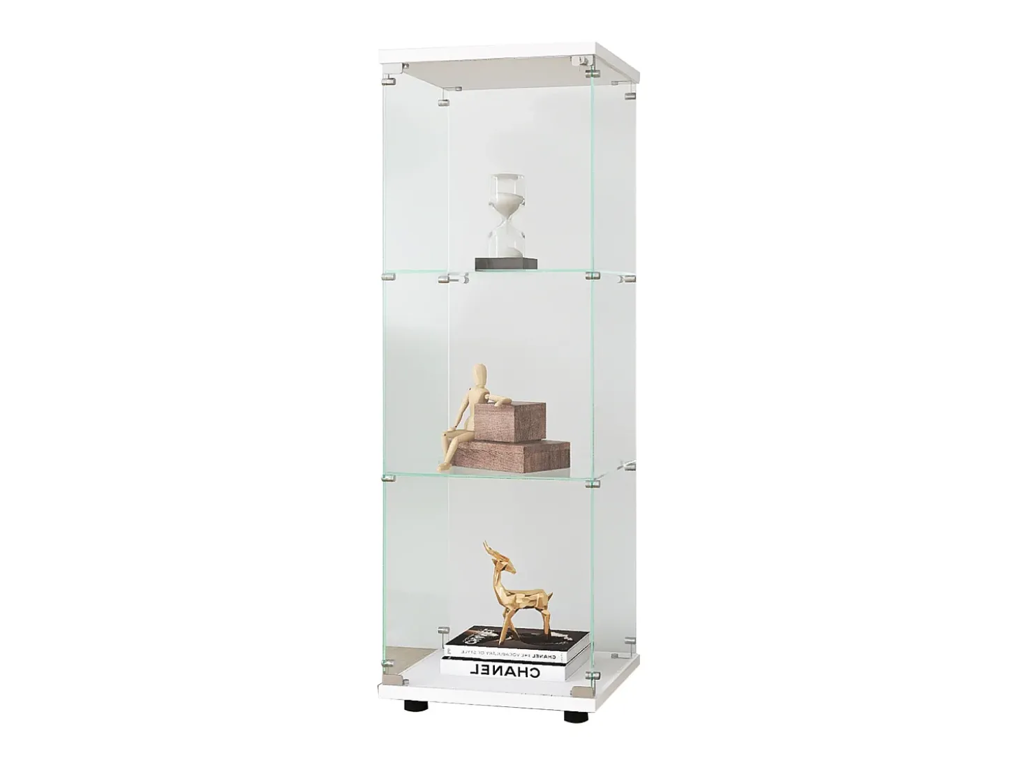 Vitrine de vidro GAHRELPER – 3 prateleiras, 1 porta, vidro temperado, branco, 42x36x125 cm