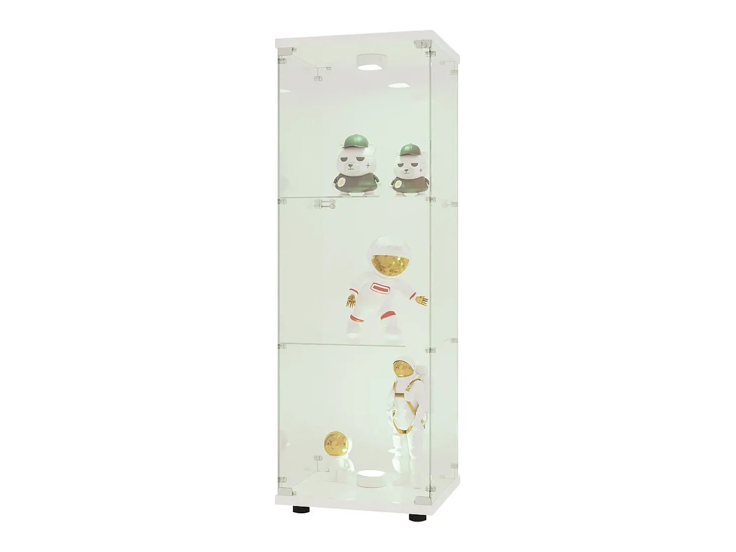 Vitrine de vidro GAHRELPER – 3 prateleiras, 1 porta, vidro temperado, luz LED, preta, 42x36x125 cm