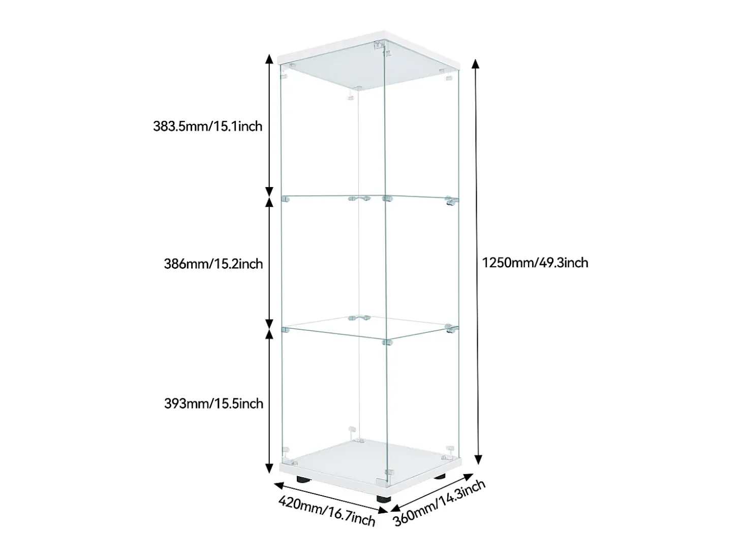 Vitrine de vidro GAHRELPER – 3 prateleiras, 1 porta, vidro temperado, luz LED, preta, 42x36x125 cm