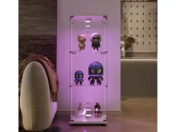 Vitrine de vidro independente, 125 cm, com iluminação LED, fechadura, 1 porta, 3 prateleiras, transparente, branca
