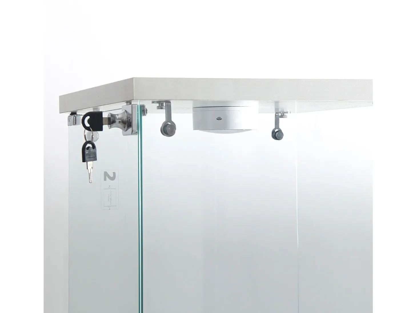 Vitrine de vidro independente, 125 cm, com iluminação LED, fechadura, 1 porta, 3 prateleiras, transparente, branca