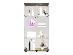 Vitrine de vidro LED – 4 prateleiras, 2 portas, vitrine independente, preta, 80,49 x 36,49 x 163,9 cm