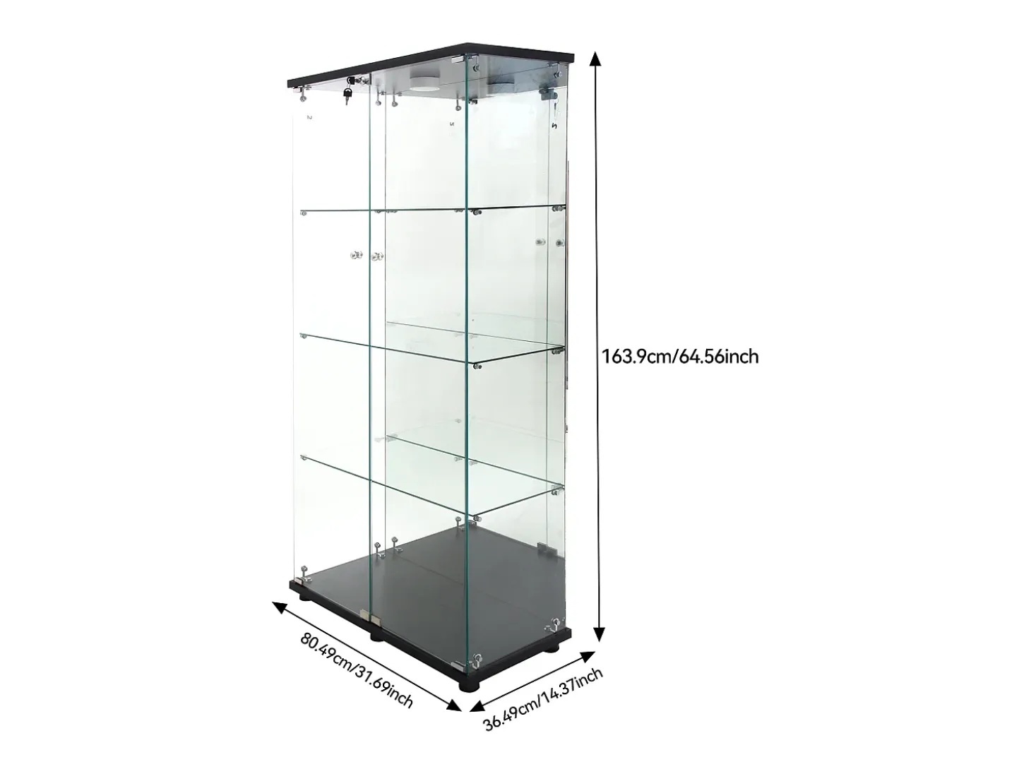 Vitrine de vidro LED – 4 prateleiras, 2 portas, vitrine independente, preta, 80,49 x 36,49 x 163,9 cm