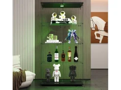 Vitrine de vidro LED – 4 prateleiras, 2 portas, vitrine independente, preta, 80,49 x 36,49 x 163,9 cm