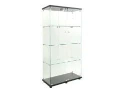 Vitrine de vidro sobre suporte, LED, 2 portas com fechadura, 4 compartimentos, para coleções e decoração