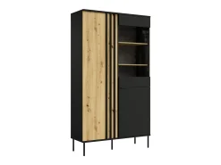 Vitrine design IZO – 2 portas – Ônix preto & Carvalho claro – 110x195x40 cm