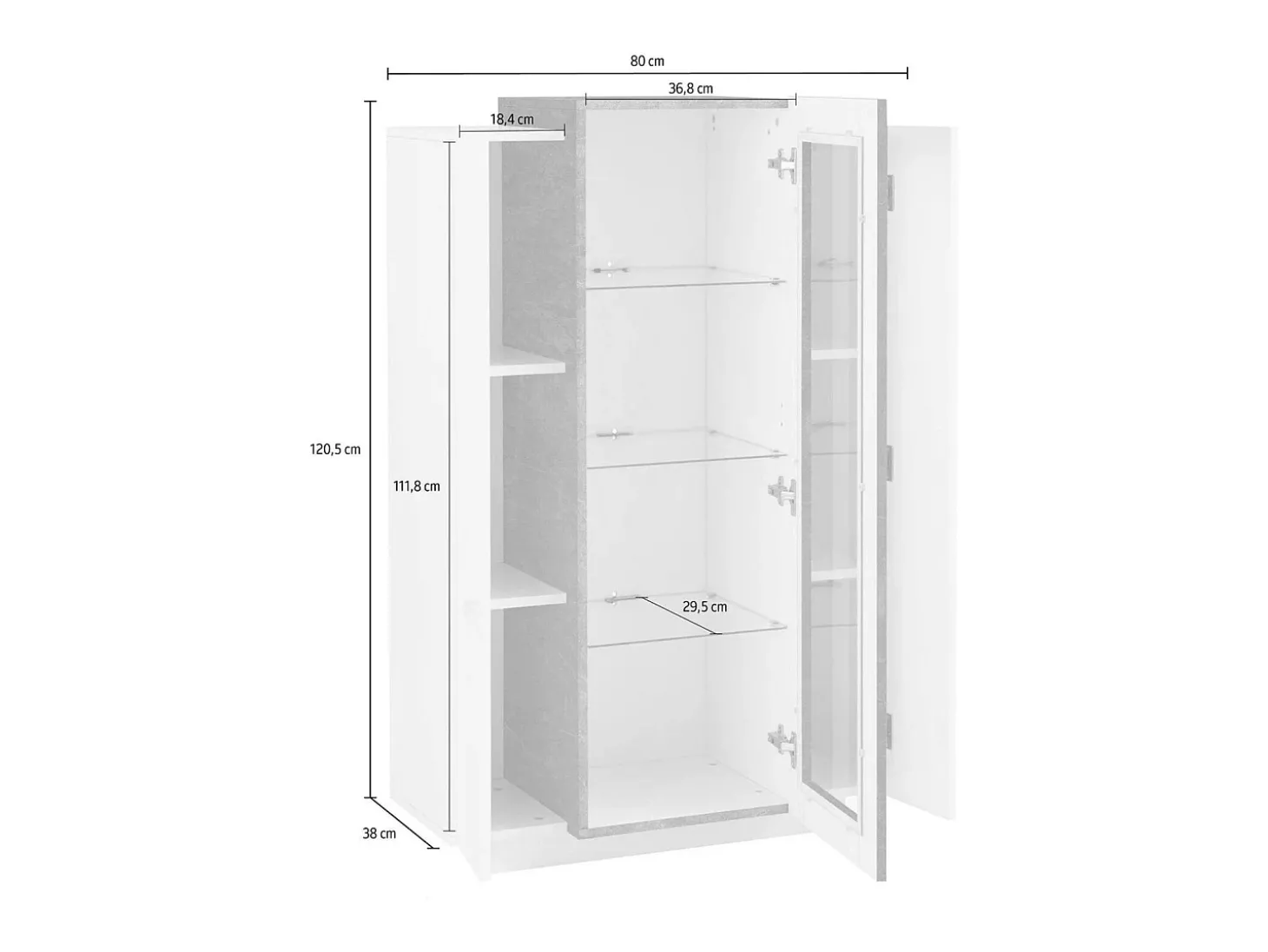 Vitrine Dfrutt, Aparador com três portas, Móveis de sala multiuso, 100% Fabricado na Itália, 80x38h121 cm, Branco brilhante e ardósia