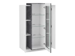 Vitrine Dfrutt, Aparador com três portas, Móveis de sala multiuso, 100% Fabricado na Itália, 80x38h121 cm, Branco brilhante e ardósia