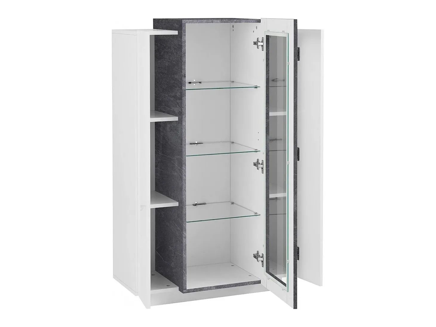 Vitrine Dfrutt, Aparador com três portas, Móveis de sala multiuso, 100% Fabricado na Itália, 80x38h121 cm, Branco brilhante e ardósia