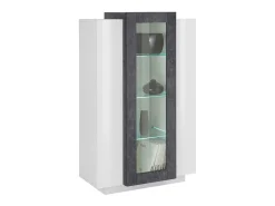 Vitrine Dfrutt, Aparador com três portas, Móveis de sala multiuso, 100% Fabricado na Itália, 80x38h121 cm, Branco brilhante e ardósia