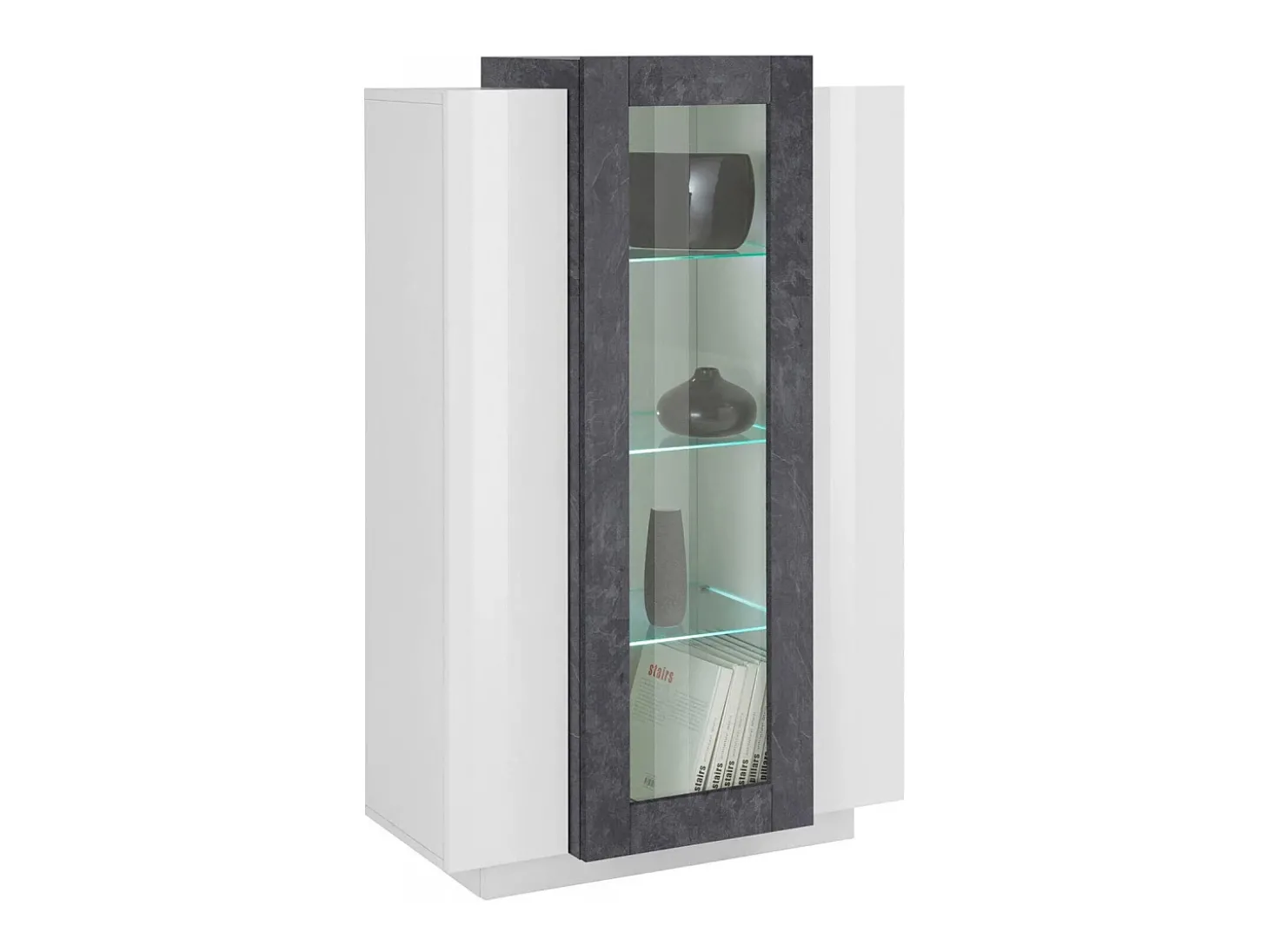 Vitrine Dfrutt, Aparador com três portas, Móveis de sala multiuso, 100% Fabricado na Itália, 80x38h121 cm, Branco brilhante e ardósia