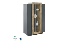 Vitrine Dfrutt, Aparador com três portas, Móveis de sala multiuso, 100% Fabricado na Itália, 80x38h121 cm, Antracite e Bordo