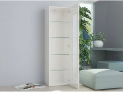 Vitrine Dizz, Aparador com porta de vidro, Móveis de sala multiuso, 100% Fabricado na Itália, 45x34h162 cm, Branco brilhante