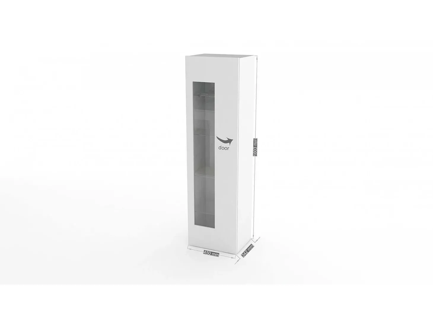 Vitrine Dizz, Aparador com porta de vidro, Móveis de sala multiuso, 100% Fabricado na Itália, 45x34h162 cm, Branco brilhante