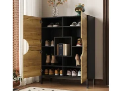 Vitrine e sapateira 2 em 1 – Design moderno com prateleiras ajustáveis e amplo espaço de armazenamento.