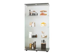 Vitrine em vidro 4 prateleiras, 81x37x165cm, prateleira em vidro com 2 portas, vitrine sobre suporte, preta
