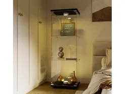 Vitrine em vidro 42×36×125cm GARHELPER - 3 prateleiras - 1 porta - Vidro temperado - Luz LED - branco