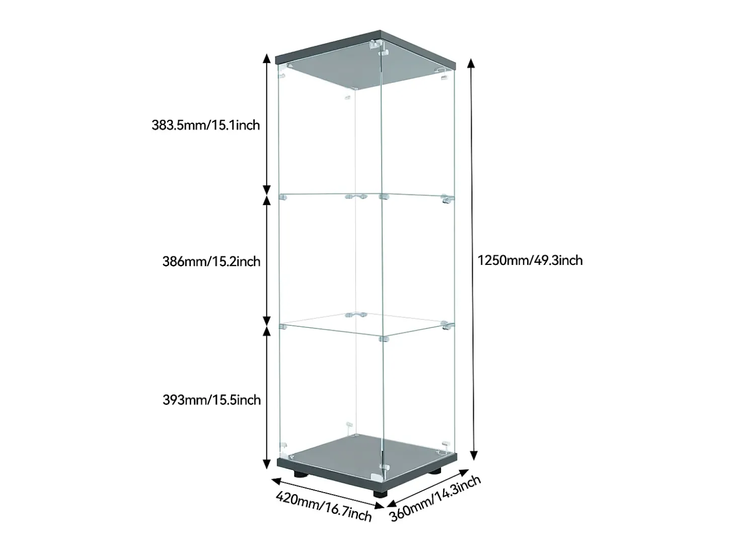 Vitrine em vidro 42×36×125cm GARHELPER - 3 prateleiras - 1 porta - Vidro temperado - Luz LED - branco