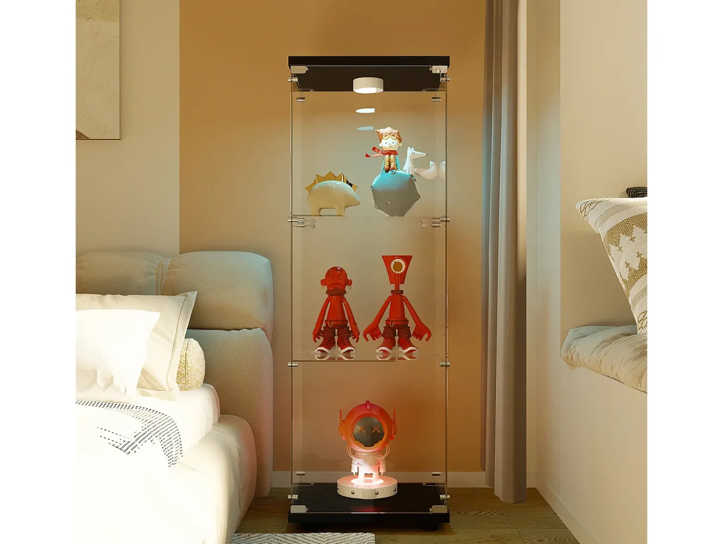 Vitrine em vidro 42×36×125cm GARHELPER - 3 prateleiras - 1 porta - Vidro temperado - Luz LED - branco
