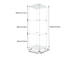 Vitrine em vidro 42×36×125cm GARHELPER - 3 prateleiras - 1 porta - Vidro temperado - Luz LED - Preto