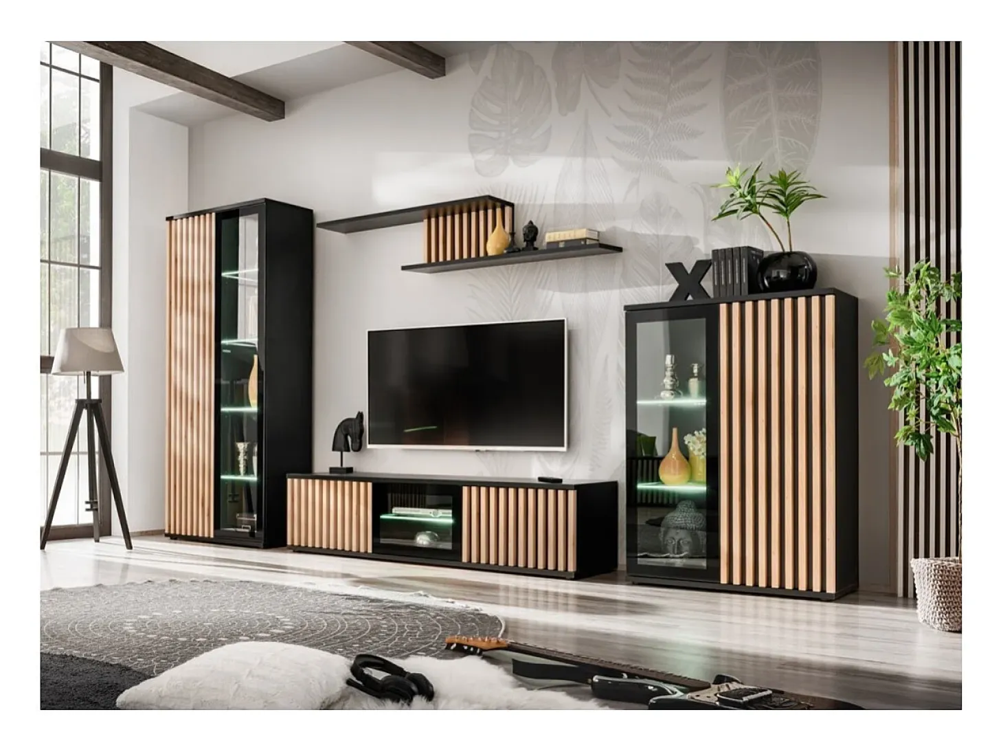 Vitrine haute design collection DEAN – 2 portes avec éclairage LED intégré