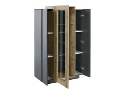 Vitrine Kevin, Aparador com três portas, Móveis de sala multiuso, 100% Fabricado na Itália, 80x38h121 cm, Antracite e Bordo
