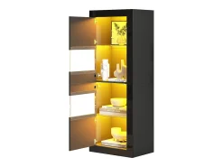 Vitrine laqueada com LEDs + 1 prateleira de vidro + porta - 61 x 42 x 162 cm - aglomerado - preto