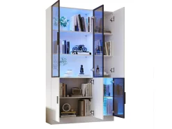 Vitrine moderna - 120 x 35 x 200 cm - com 3 portas de vidro + LEDs - MDF + vidro - branca