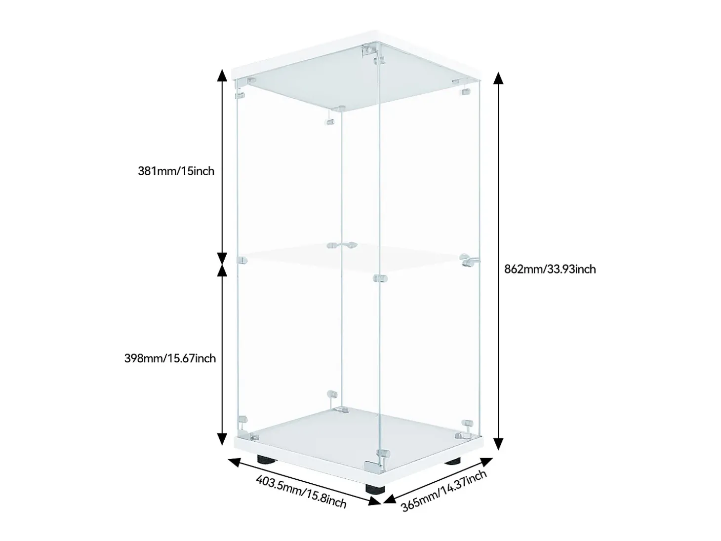Vitrine moderna de vidro com 2 prateleiras de vidro, 1 porta, iluminação LED e fechadura, 86x40,4x36,5cm, branca.