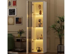 Vitrine multifuncional - 40 x 29 x 170 cm - com porta de vidro + LEDs - PB + Vidro - branco