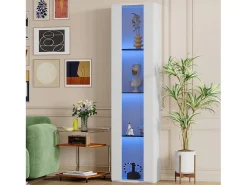 Vitrine multifuncional - 40 x 29 x 170 cm - com porta de vidro + LEDs - PB + Vidro - branco