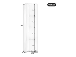 Vitrine multifuncional - 40 x 29 x 170 cm - com porta de vidro + LEDs - PB + Vidro - branco