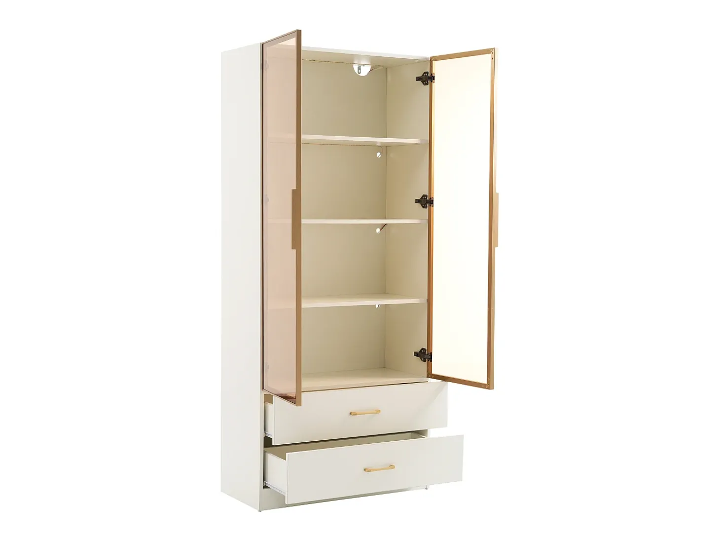 Vitrine, móvel de banheiro com LED - 2 gavetas e 2 portas de vidro - Branco