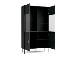 Vitrine noire avec portes vitrées et poignées dorées - Collection MONDO