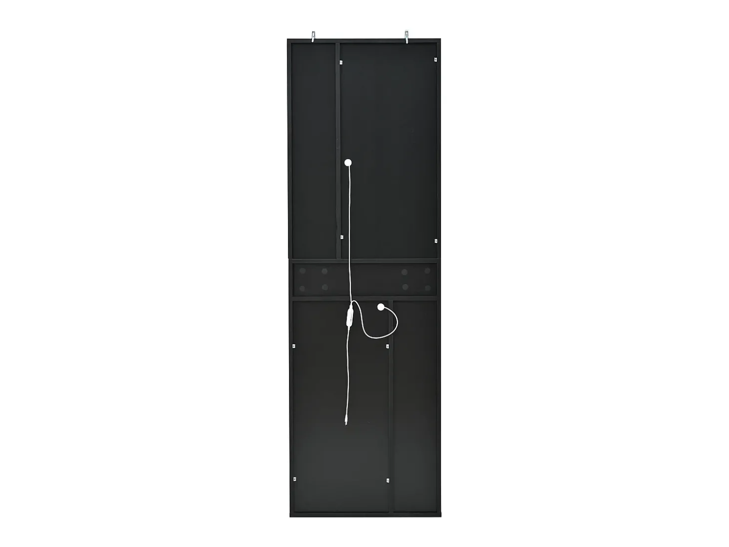 Vitrine preta com 1 gaveta, 4 portas e iluminação LED, prateleiras em vidro, 55x38x170 cm