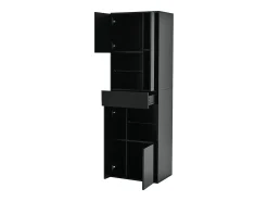 Vitrine preta com 1 gaveta, 4 portas e iluminação LED, prateleiras em vidro, 55x38x170 cm