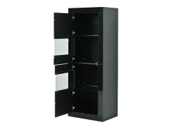 Vitrine preta com iluminação LED, prateleiras em vidro e 2 portas, 61x42x162 cm