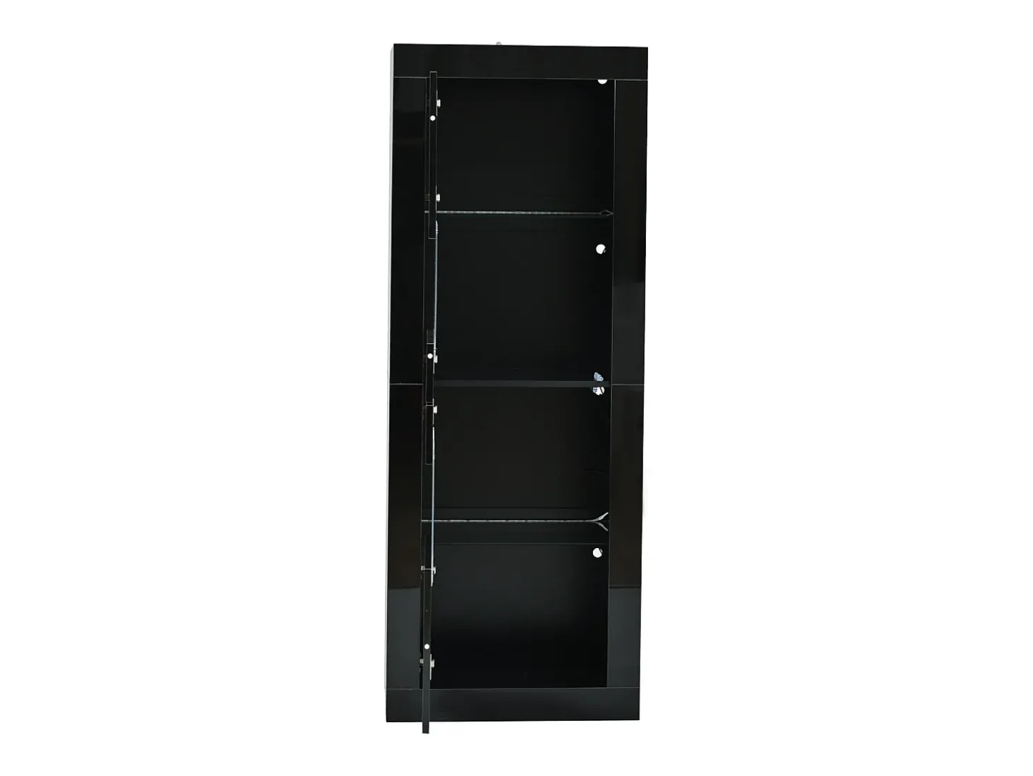 Vitrine preta com iluminação LED, prateleiras em vidro e 2 portas, 61x42x162 cm