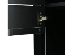 Vitrine preta com iluminação LED, prateleiras em vidro e 2 portas, 61x42x162 cm