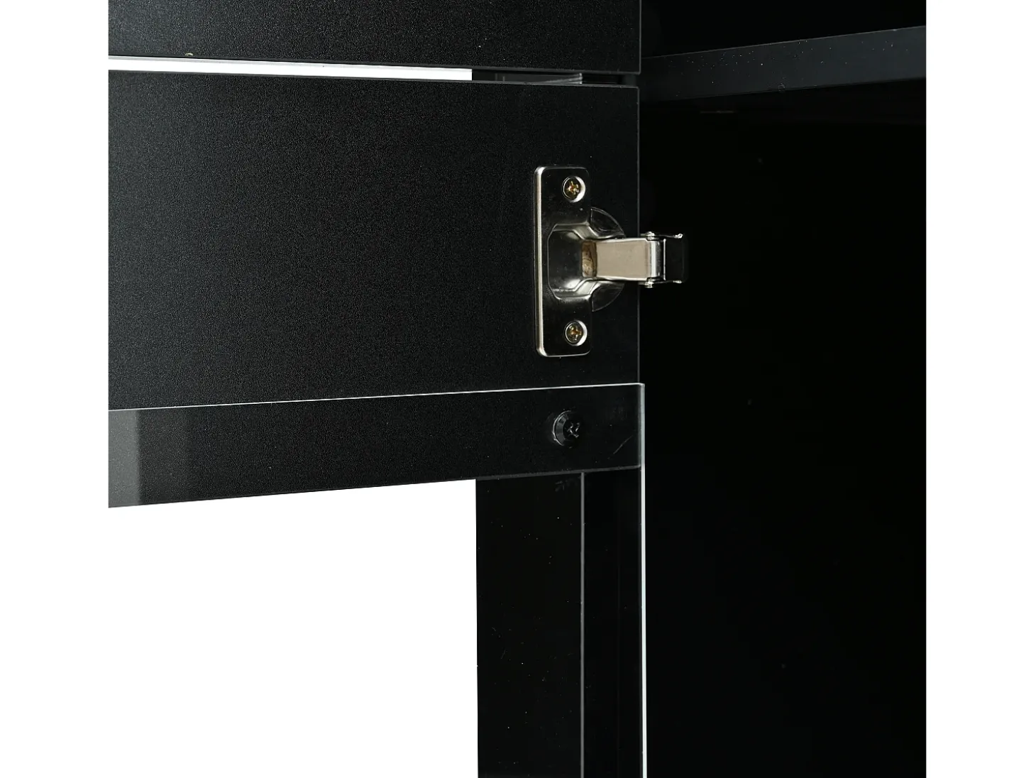 Vitrine preta com iluminação LED, prateleiras em vidro e 2 portas, 61x42x162 cm