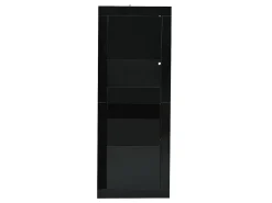 Vitrine preta com iluminação LED, prateleiras em vidro e 2 portas, 61x42x162 cm