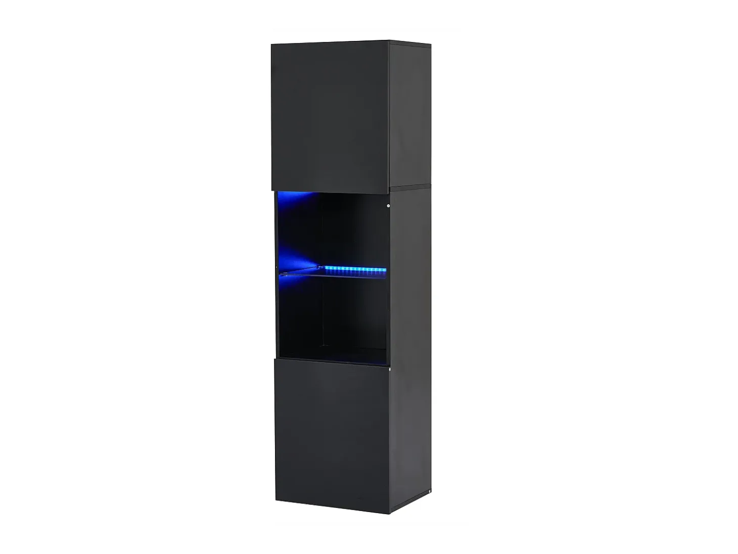 Vitrine preta de alto brilho com 2 portas e 1 prateleira de vidro, LED incluído - 45x35x160cm