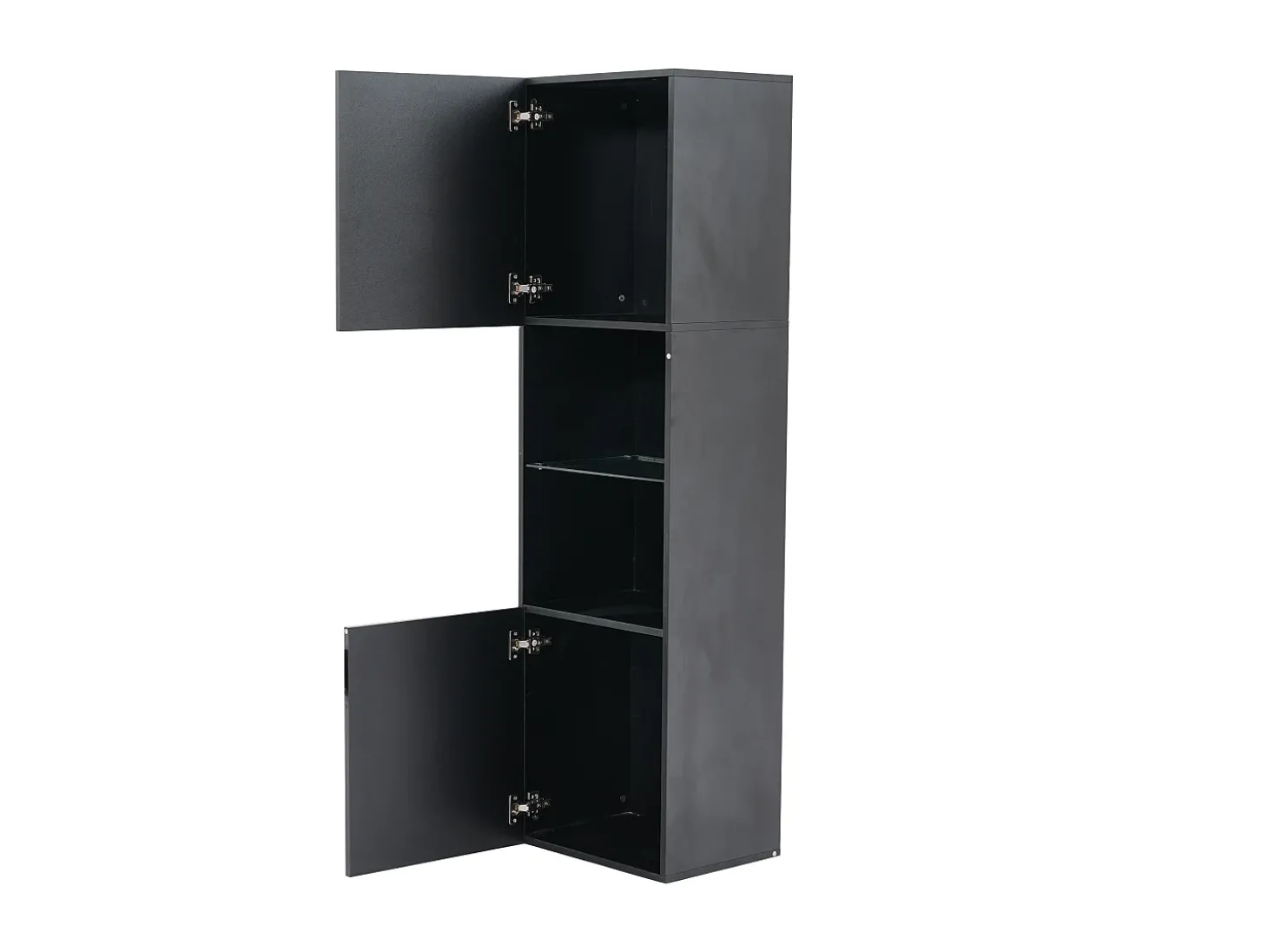 Vitrine preta de alto brilho com 2 portas e 1 prateleira de vidro, LED incluído - 45x35x160cm