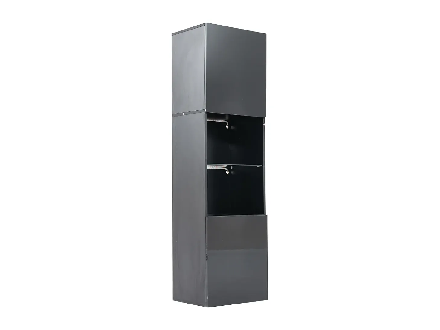 Vitrine preta de alto brilho com 2 portas e 1 prateleira de vidro, LED incluído - 45x35x160cm