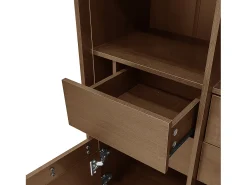 Vitrine reutilizável com acabamento em nogueira - 75,5 x 35 x 164,5 cm - frente de vidro + prateleira + gaveta oculta - MDF - cor natural