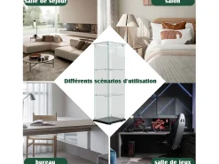 Vitrine simples aberta com três níveis + base preta com lacado incolor
